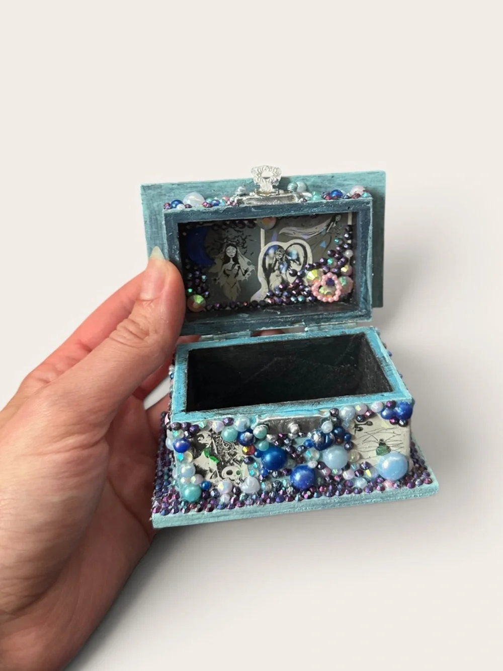Tim Burton, the corpse bride Themed Beaded Blue Decorative Jewelry Trinket Box